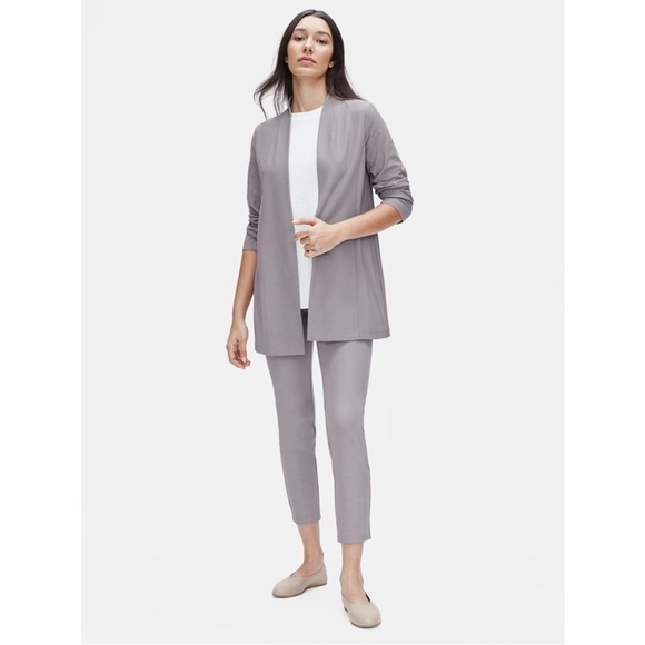 Eileen Fisher Zinc Grey Gray Lightweight Washable Stretch Crepe Long Jacket Sz M - Picture 3 of 14